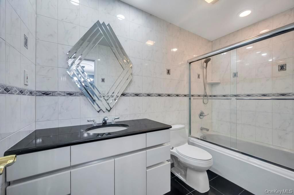 Bathroom, Glass Shower, Interior, Marble Walls, Recessed Lighting
