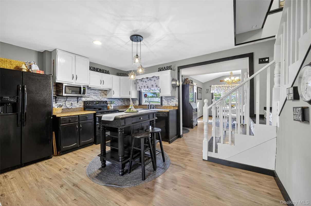 Chandelier, Interior, Kitchen, Pendant Lights, Recessed Lighting, Wood Texture Flooring