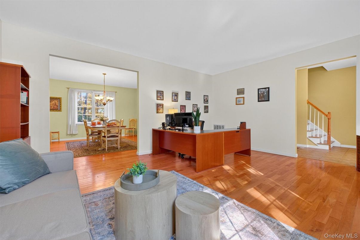 Chandelier, Home Office, Interior, Pendant Lights, Wood Texture Flooring