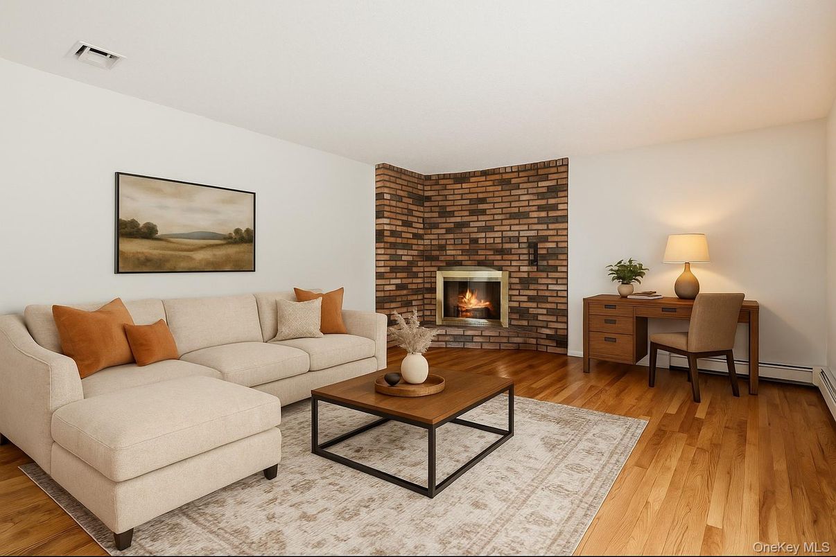 Fireplace, Interior, Living room, Stone Walls, Wood Texture Flooring