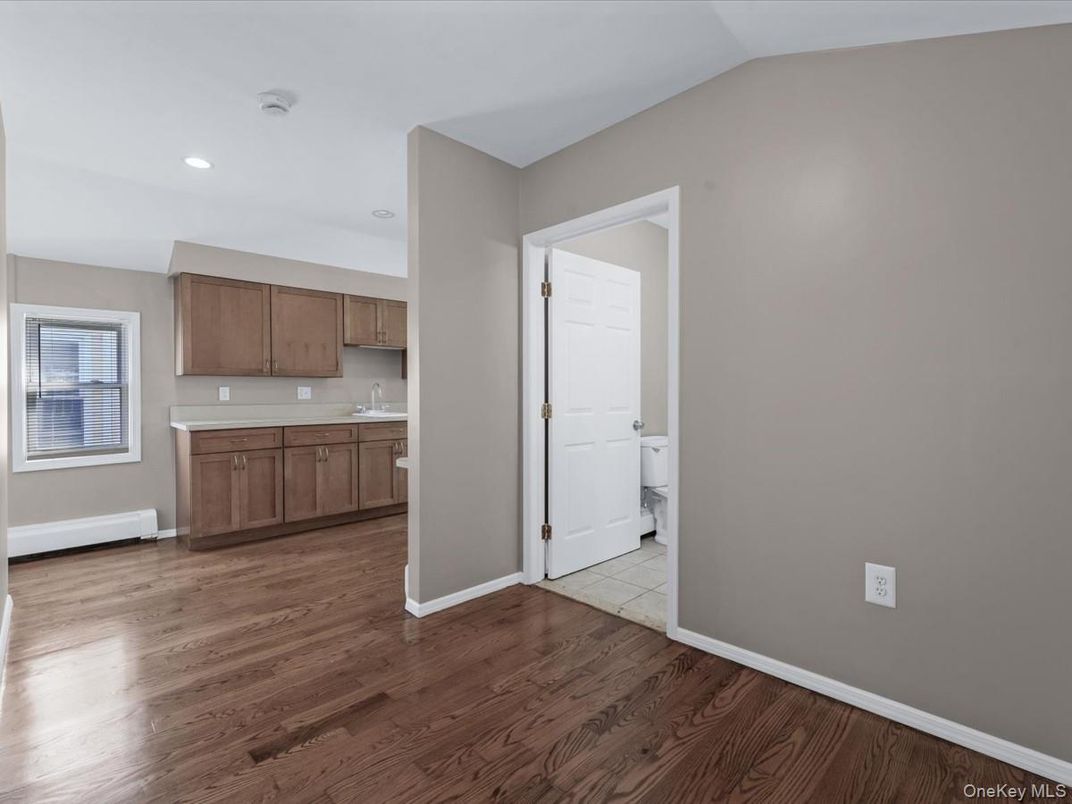 Empty room, Interior, Kitchen, Recessed Lighting, Wood Texture Flooring