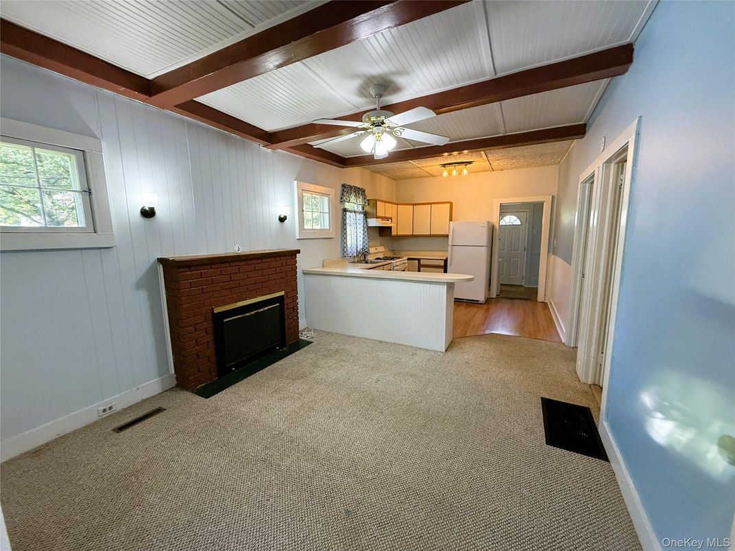 Empty room, Fireplace, Interior, Kitchen, Wooden Beams