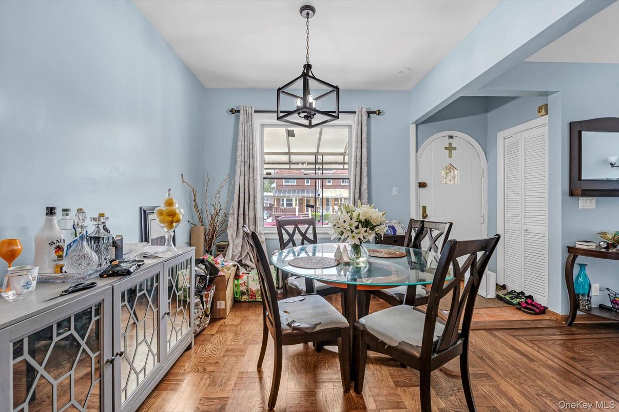 Dining room, Interior, Pendant Lights, Wood Texture Flooring