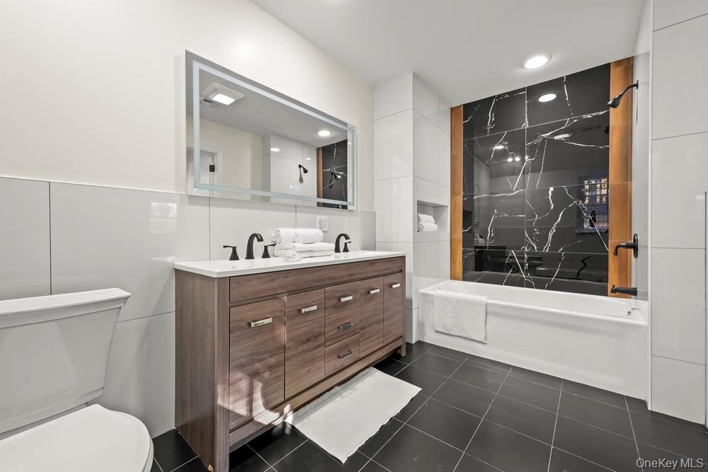 Bathroom, Interior, Marble Walls, Recessed Lighting