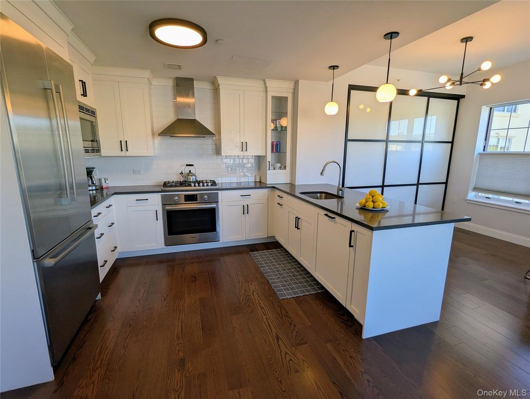 Interior, Kitchen, Pendant Lights, Stainless Steel Appliances, Wood Texture Flooring