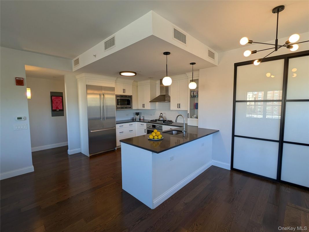 Interior, Kitchen, Pendant Lights, Stainless Steel Appliances, Wood Texture Flooring