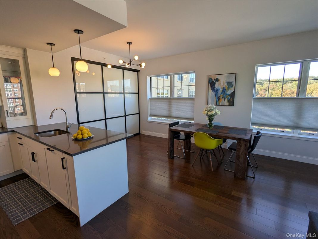 Dining room, Interior, Kitchen, Pendant Lights, Wood Texture Flooring
