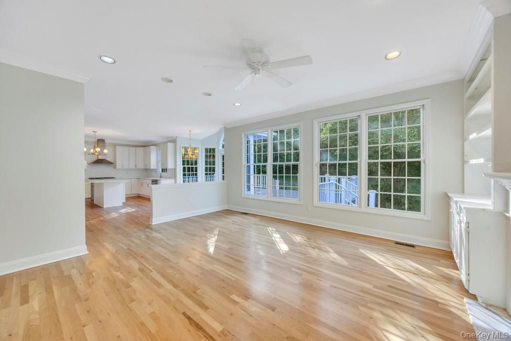 Chandelier, Empty room, Interior, Kitchen, Pendant Lights, Recessed Lighting, Wood Texture Flooring