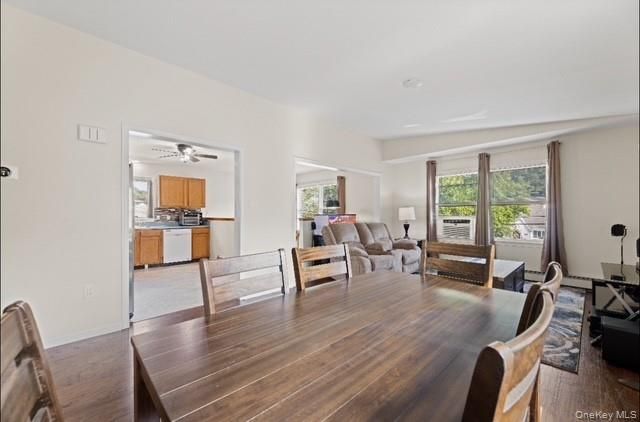 Dining room, Interior, Kitchen, Living room, Recessed Lighting, Wood Texture Flooring