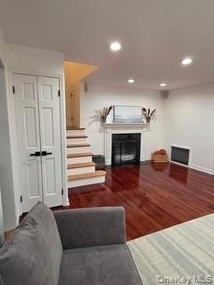 Fireplace, Interior, Recessed Lighting, Wood Texture Flooring