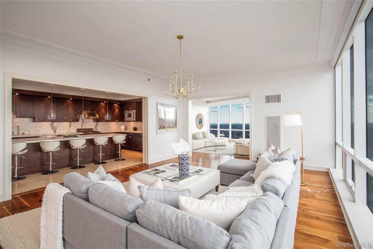 Interior, Kitchen, Living room, Pendant Lights, Wood Texture Flooring