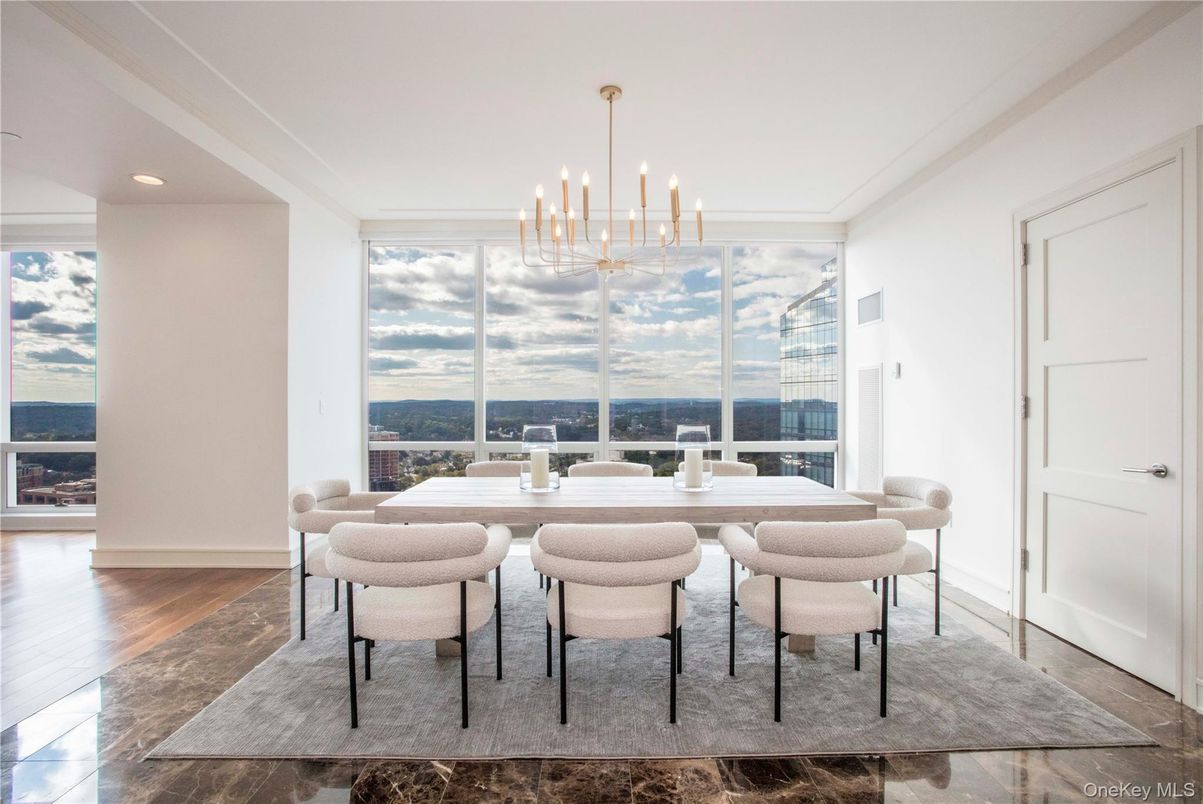Dining room, Interior, Pendant Lights, Recessed Lighting, Wood Texture Flooring