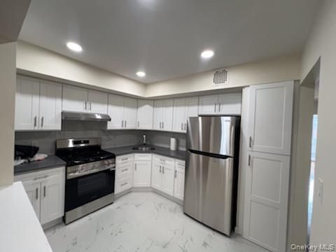 Interior, Kitchen, Marble, Recessed Lighting, Stainless Steel Appliances