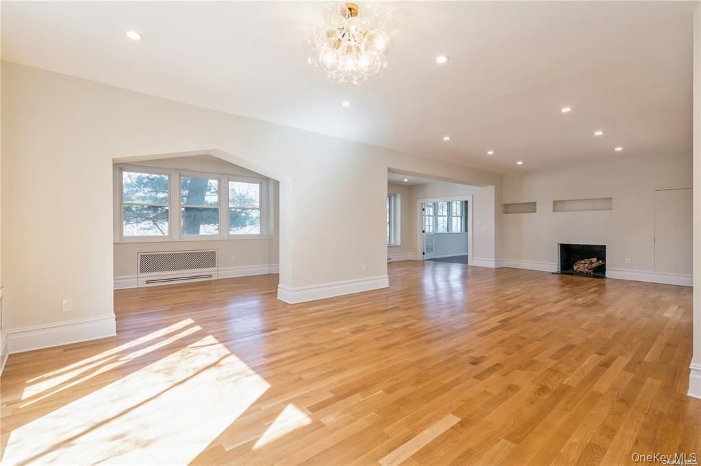 Empty room, Fireplace, Interior, Recessed Lighting, Wood Texture Flooring