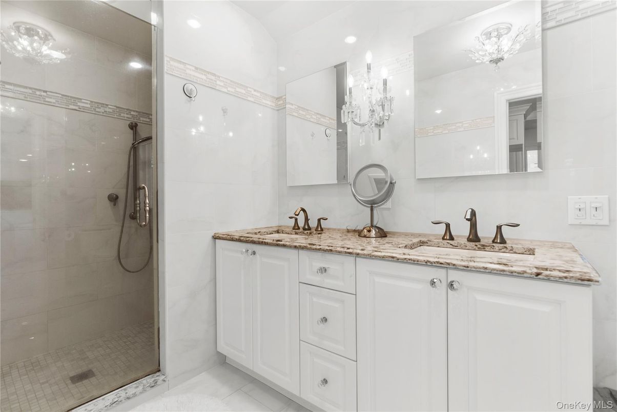 Bathroom, Dual Sink Vanities, Glass Shower, Interior, Recessed Lighting