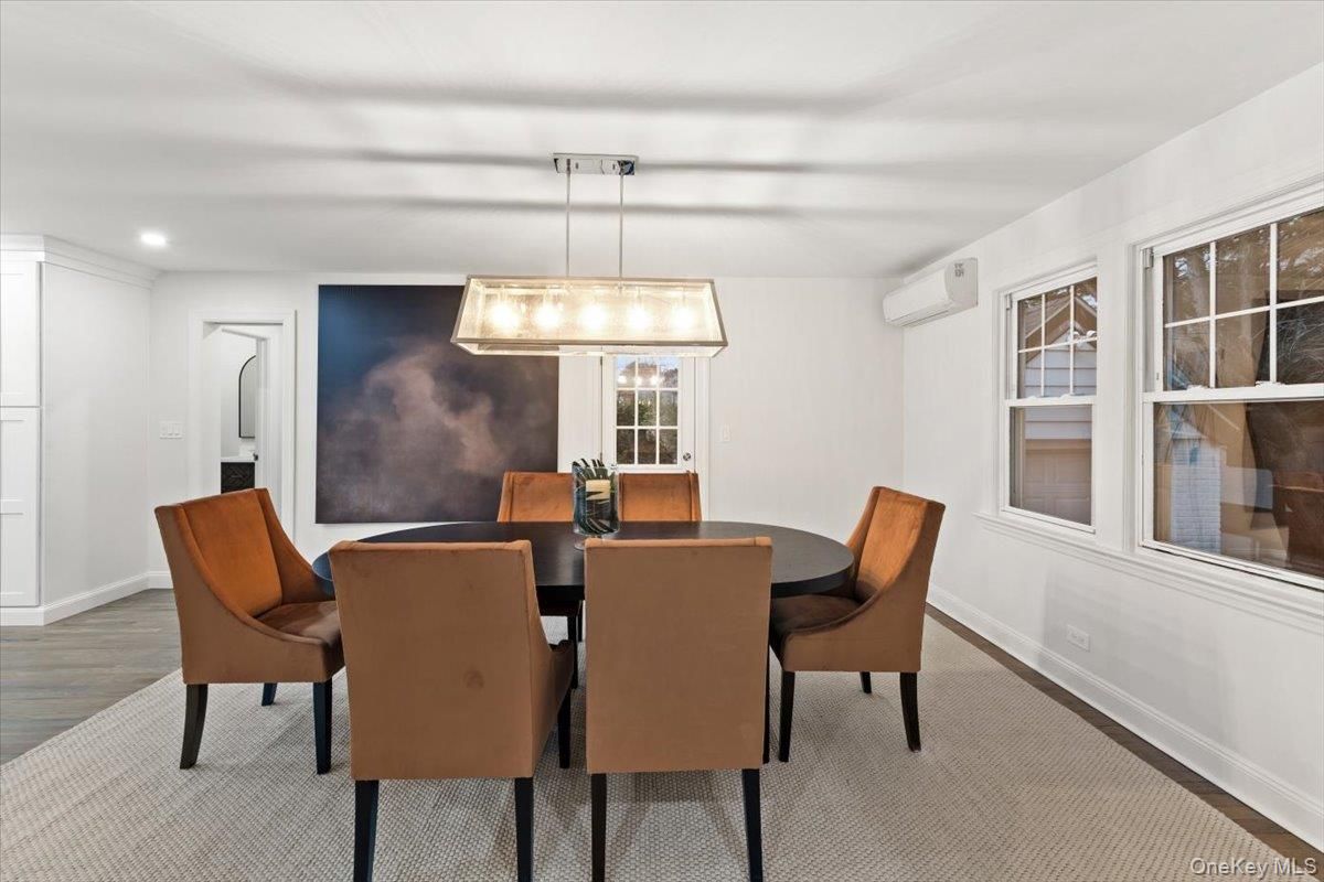 Dining room, Interior, Pendant Lights, Recessed Lighting, Wood Texture Flooring