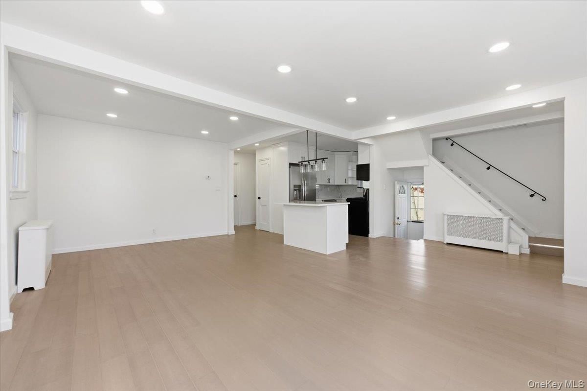 Empty room, Interior, Kitchen, Recessed Lighting, Wood Texture Flooring