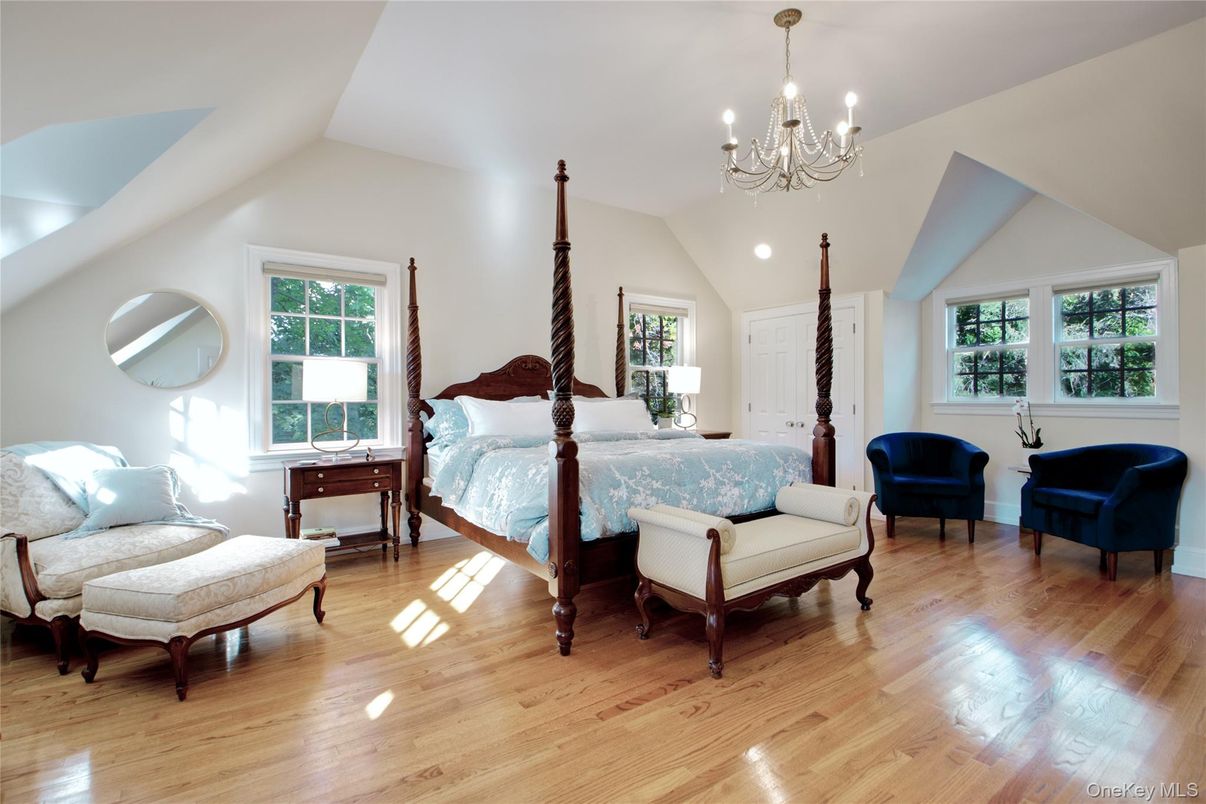 Bedroom, Chandelier, Interior, Wood Texture Flooring
