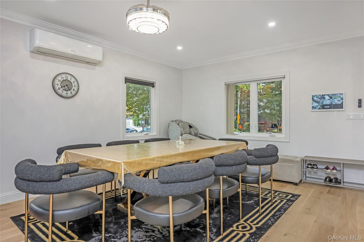 Dining room, Interior, Recessed Lighting, Wood Texture Flooring