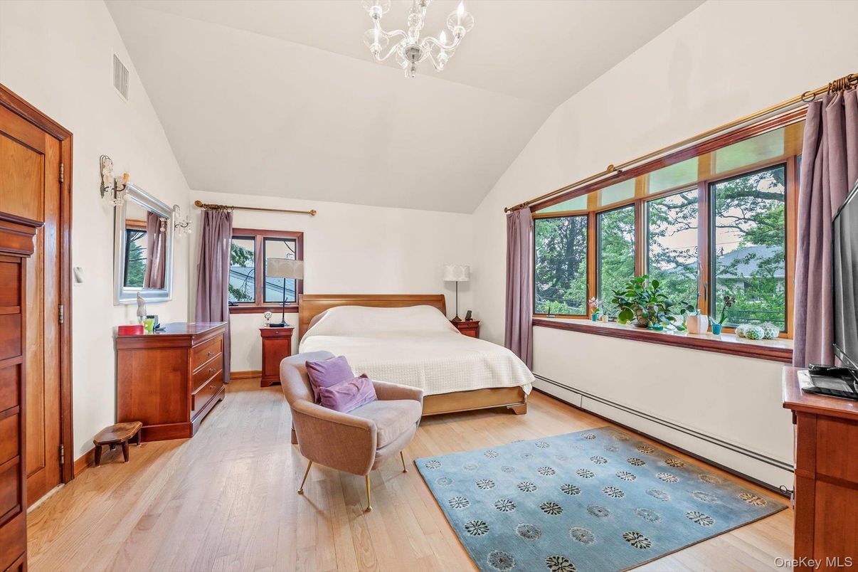 Bedroom, Chandelier, Interior, Wood Texture Flooring