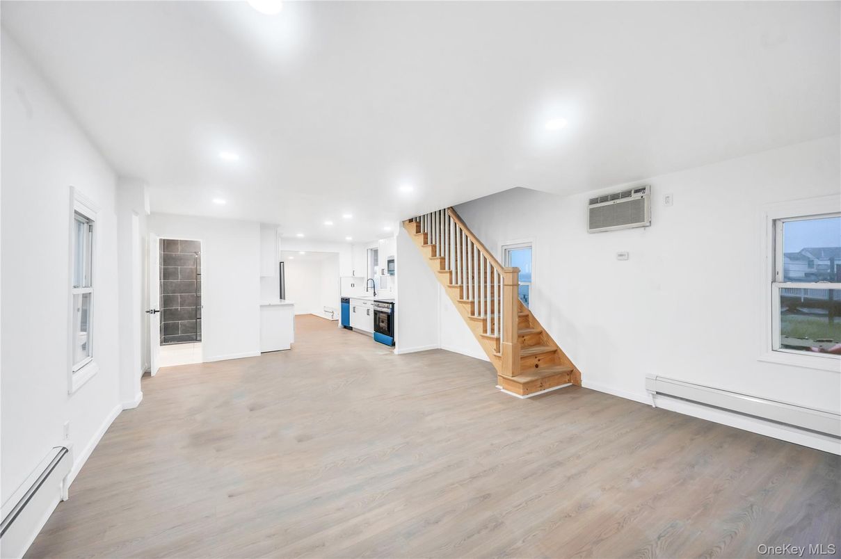 Empty room, Interior, Kitchen, Recessed Lighting, Wood Texture Flooring