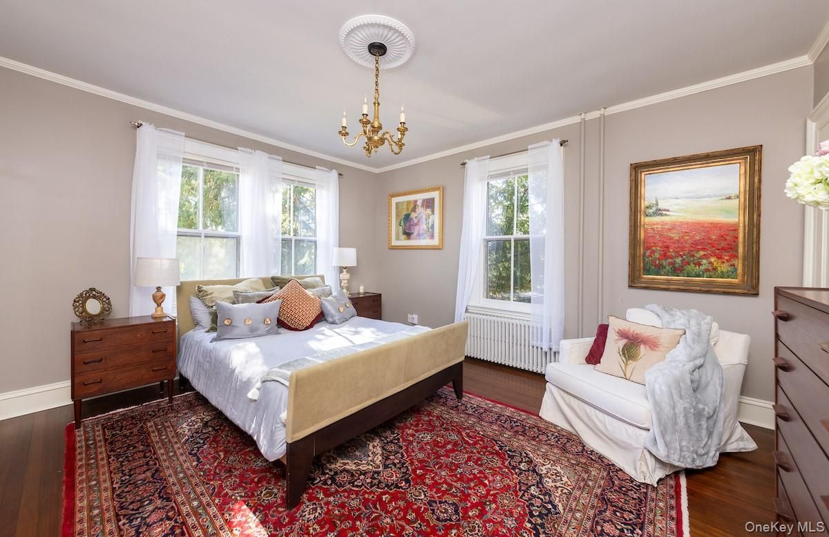 Bedroom, Chandelier, Interior, Wood Texture Flooring