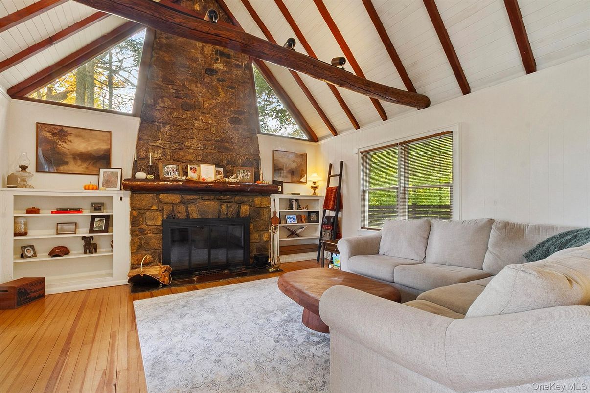 Fireplace, Interior, Living room, Wooden Beams, Wood Texture Flooring