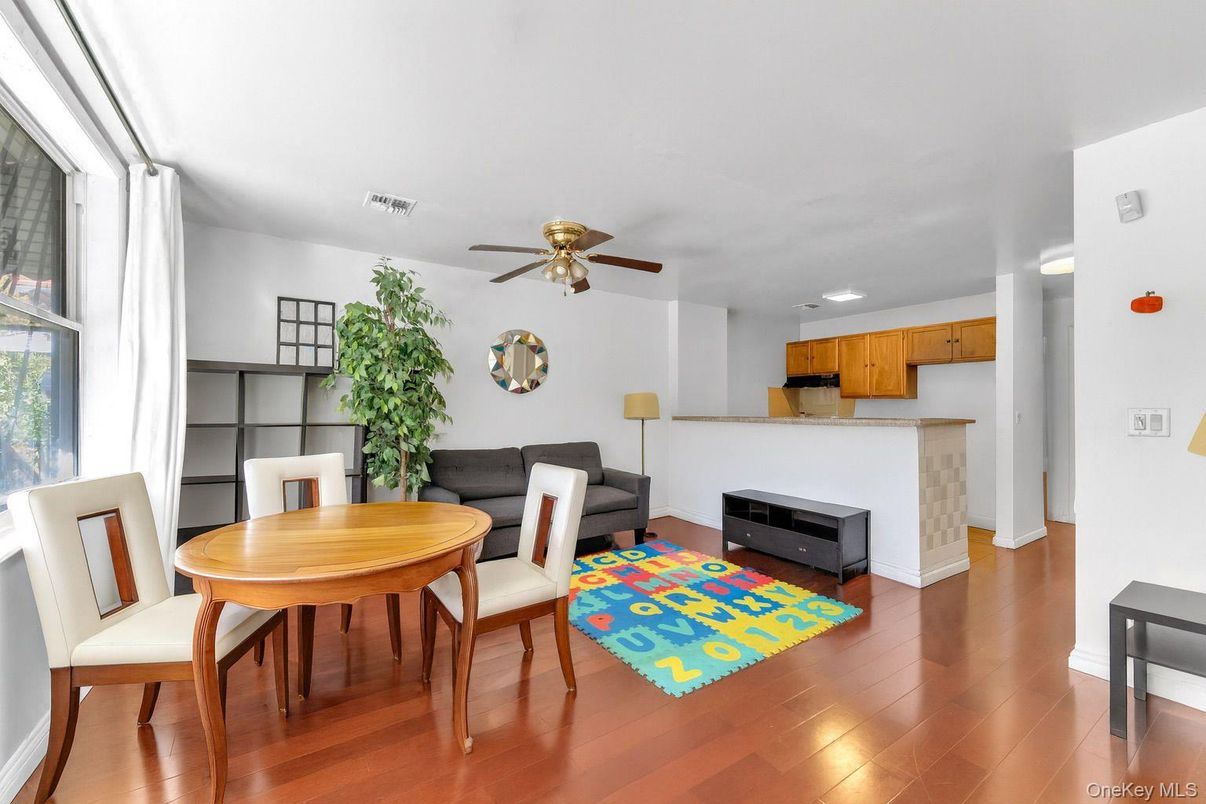 Dining room, Interior, Recessed Lighting, Wood Texture Flooring