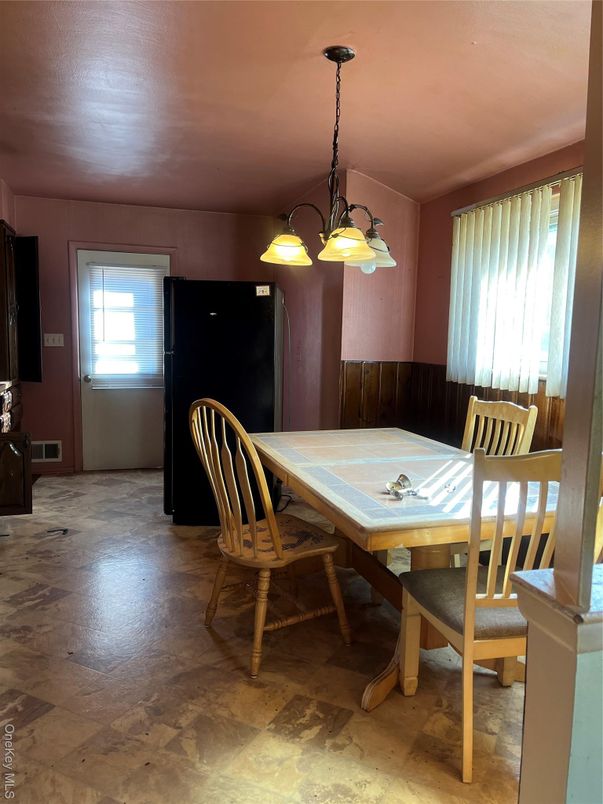 Dining room, Interior, Pendant Lights, Wood Texture Flooring