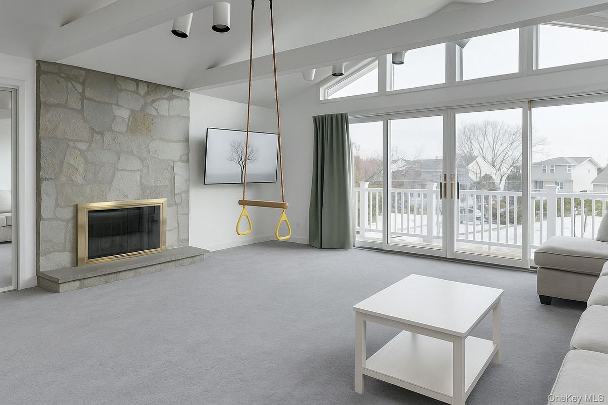 Fireplace, Interior, Pendant Lights, Stone Walls