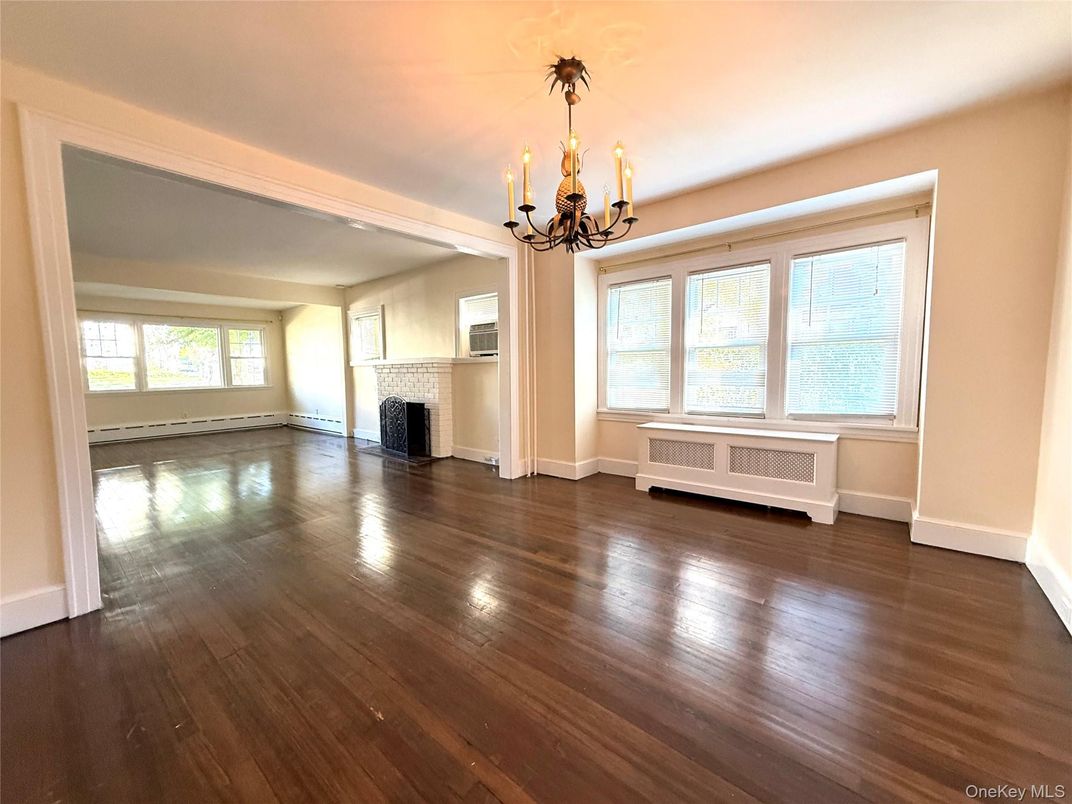 Chandelier, Empty room, Fireplace, Interior, Wood Texture Flooring