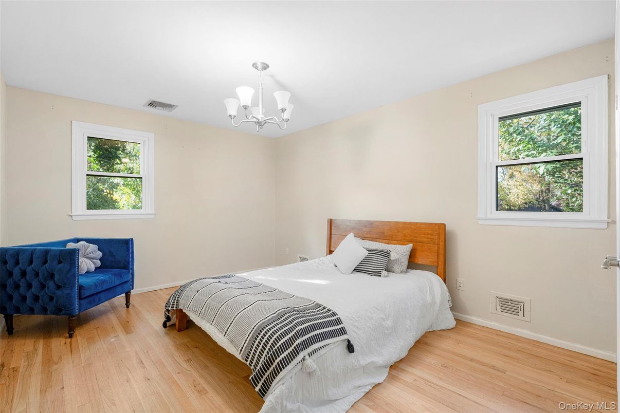 Bedroom, Chandelier, Interior, Wood Texture Flooring