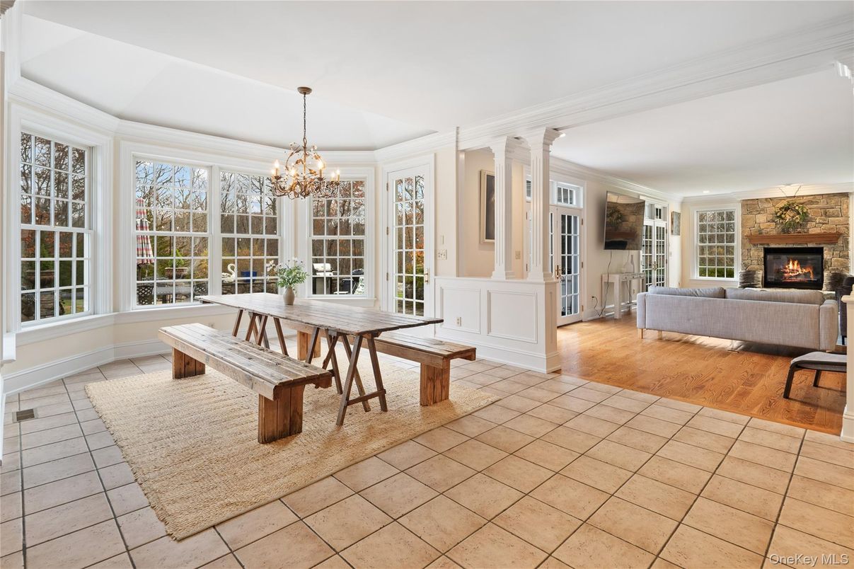 Chandelier, Dining room, Fireplace, Interior, Living room, Wood Texture Flooring