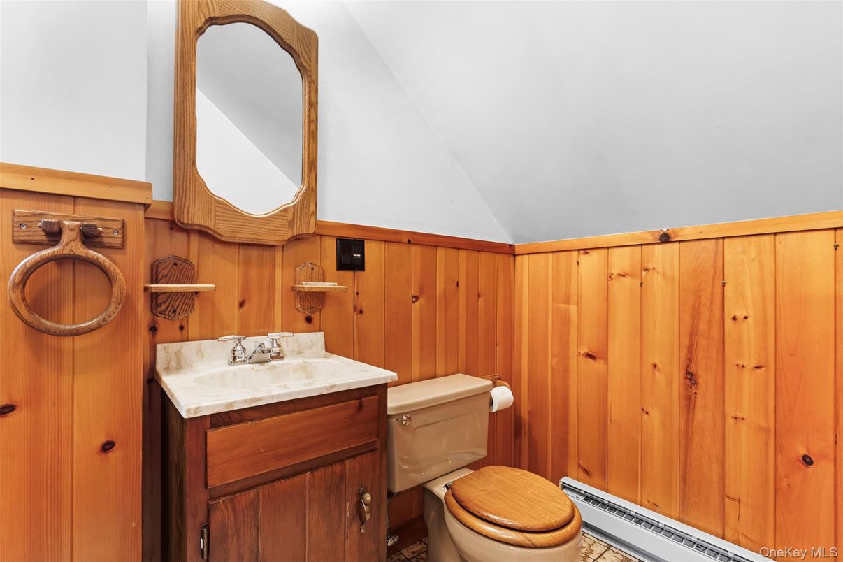 Bathroom, Interior, Tile Countertops, Wooden Walls