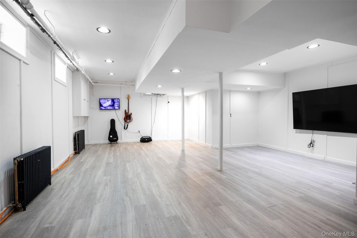 Fireplace, Interior, Recessed Lighting, Wood Texture Flooring