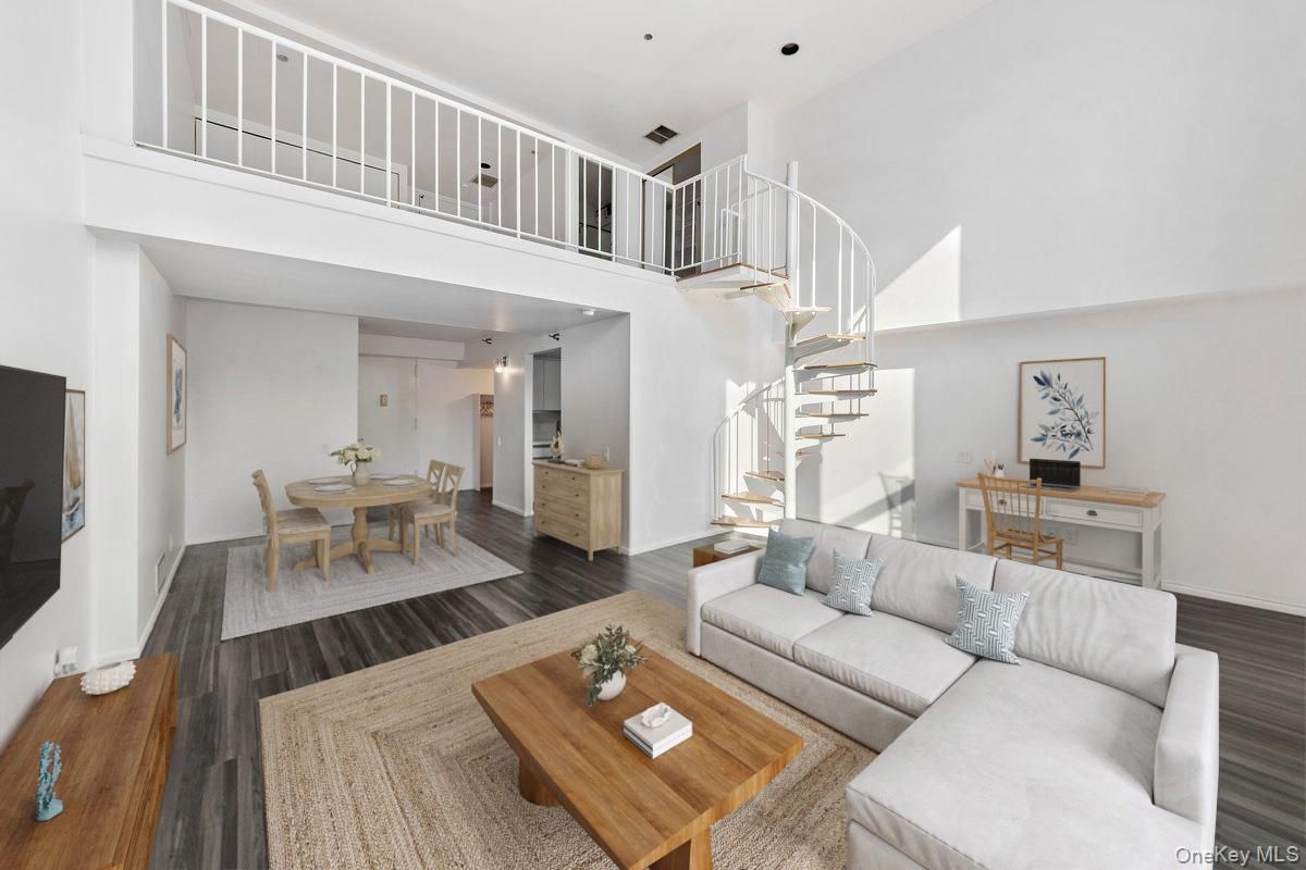 Dining room, Interior, Living room, Recessed Lighting, Wood Texture Flooring