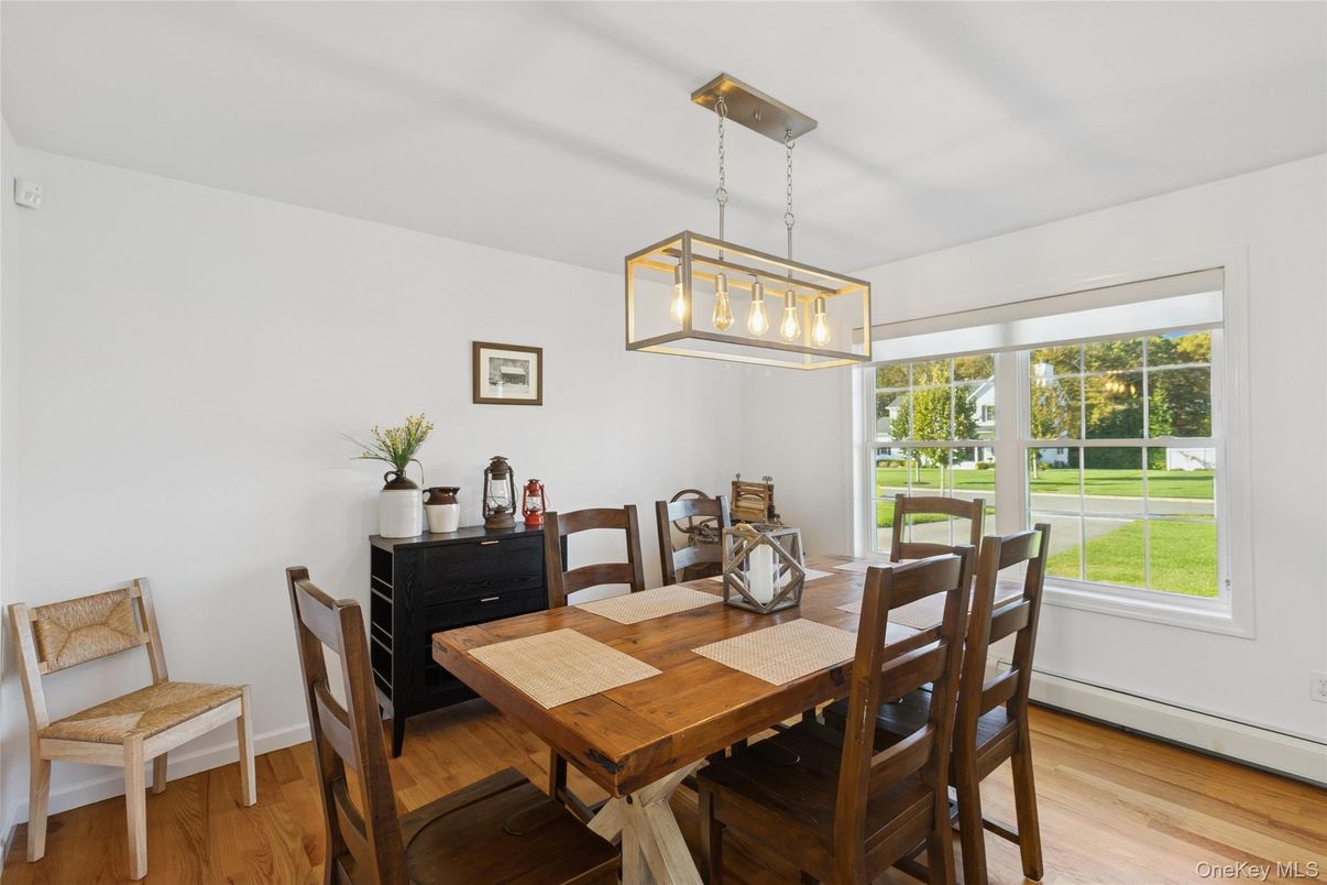 Dining room, Interior, Pendant Lights, Wood Texture Flooring