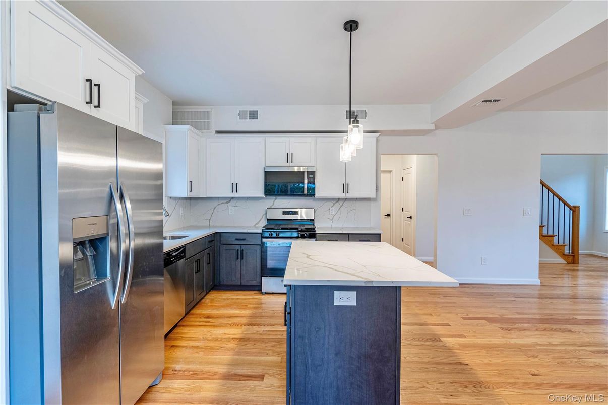 Interior, Kitchen, Pendant Lights, Stainless Steel Appliances, Wood Texture Flooring