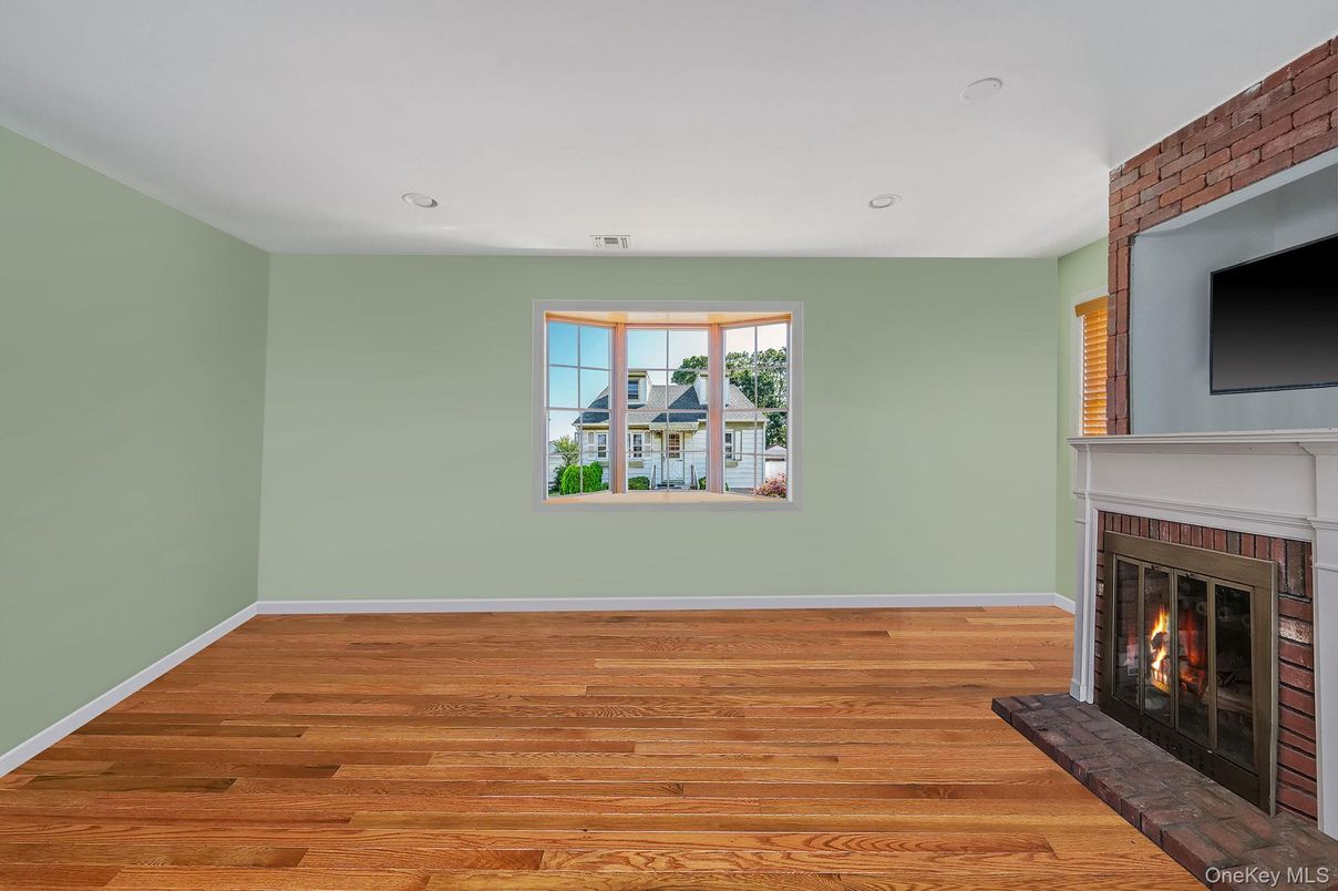 Empty room, Fireplace, Interior, Recessed Lighting, Wood Texture Flooring