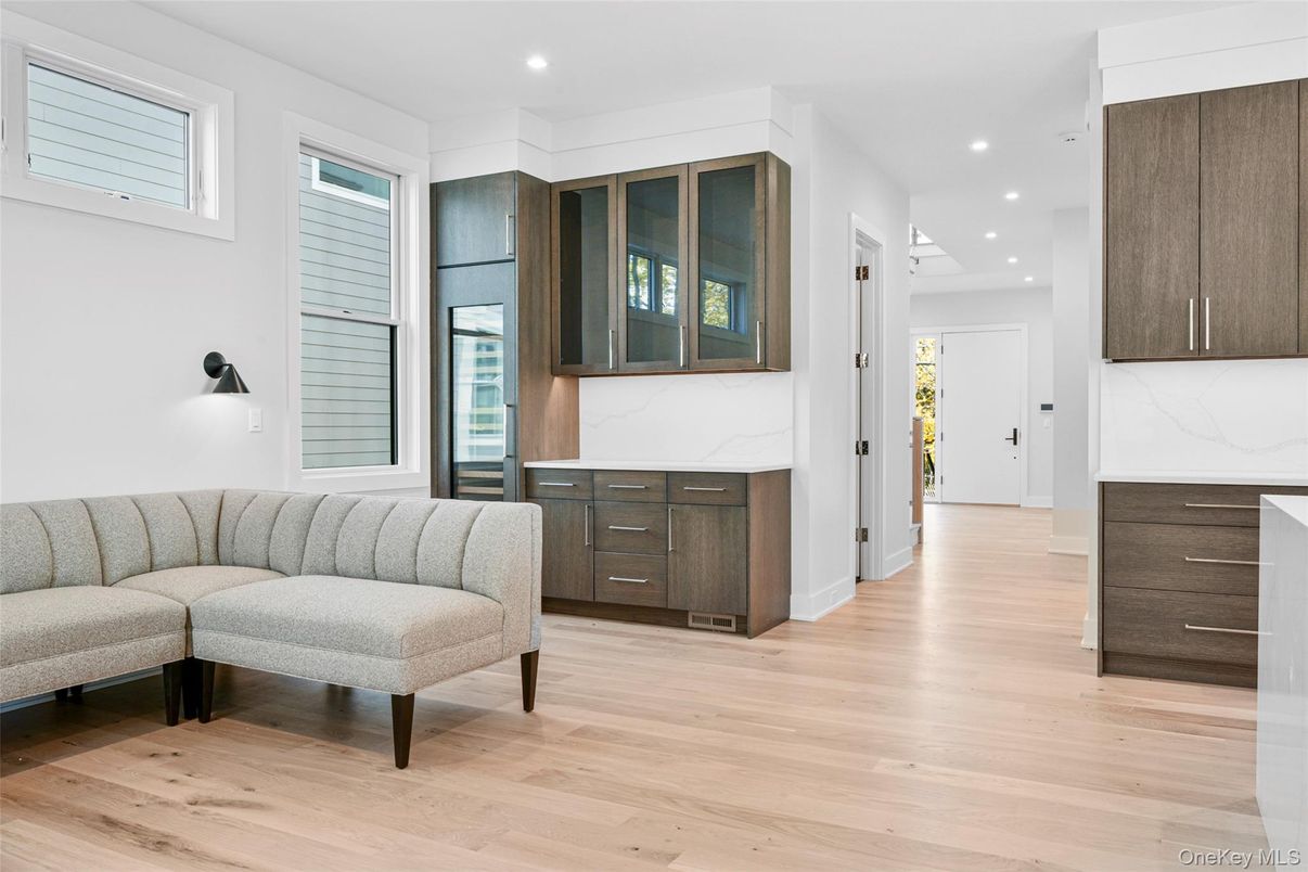 Interior, Marble Walls, Recessed Lighting, Wood Texture Flooring