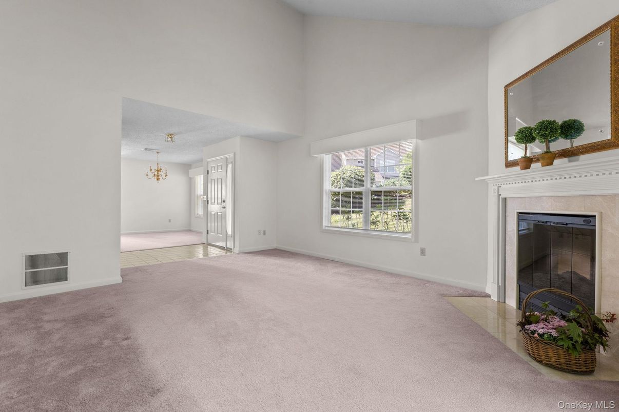 Chandelier, Empty room, Fireplace, Interior