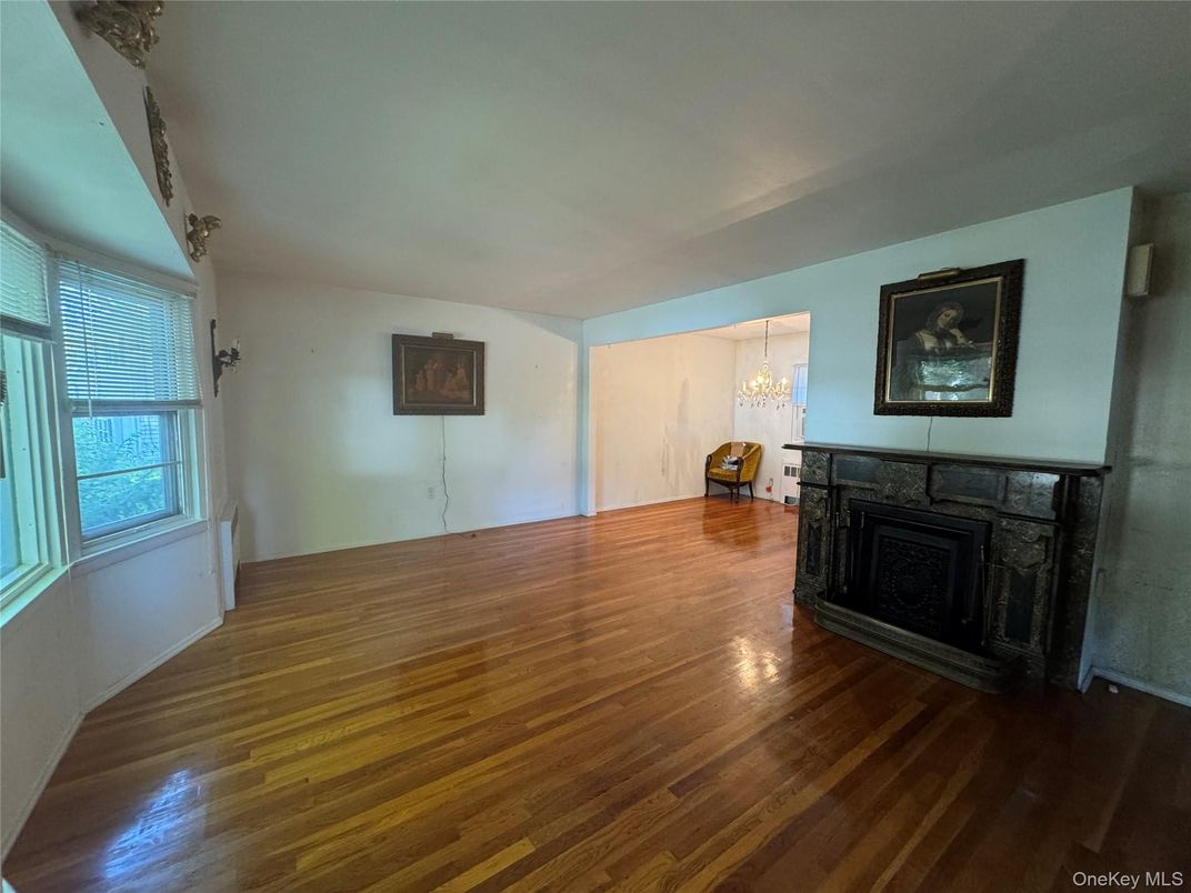Chandelier, Empty room, Fireplace, Interior, Wood Texture Flooring