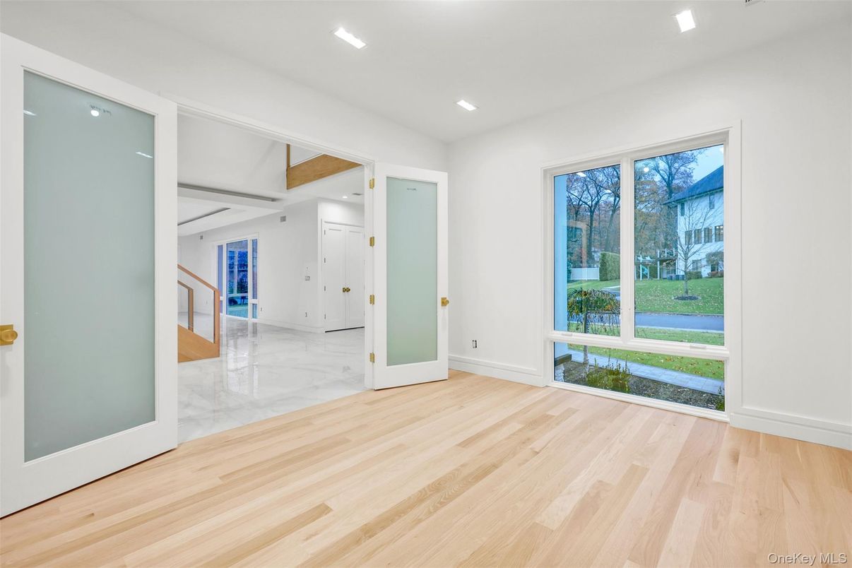 Empty room, Interior, Marble, Recessed Lighting, Wood Texture Flooring