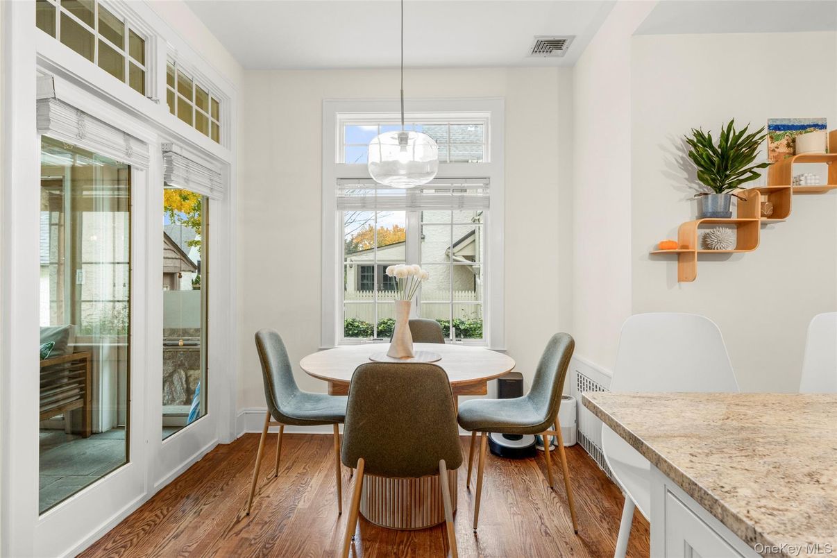 Dining room, Interior, Pendant Lights, Wood Texture Flooring