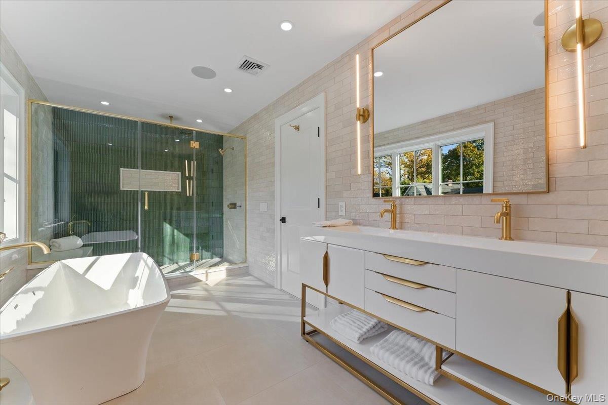 Bathroom, Dual Sink Vanities, Free Standing Baths, Glass Shower, Interior, Recessed Lighting