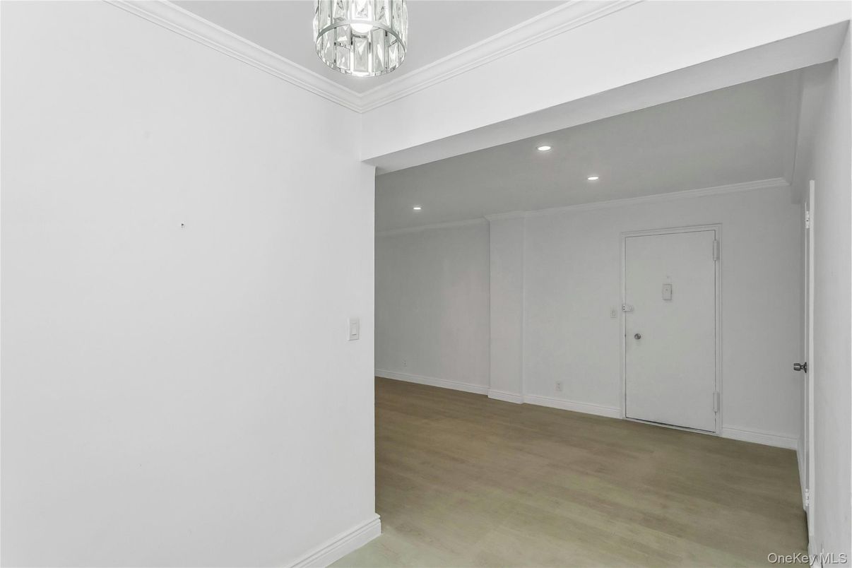Chandelier, Empty room, Interior, Recessed Lighting, Wood Texture Flooring