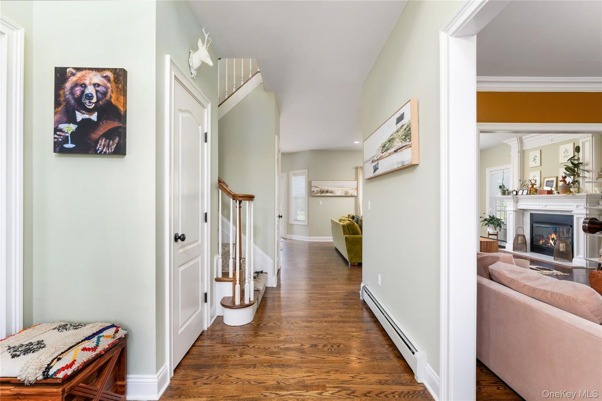 Fireplace, Interior, Recessed Lighting, Wood Texture Flooring