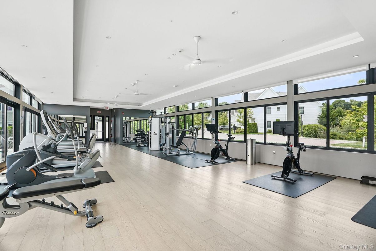 Fitness Equipment, Gym, Interior, Recessed Lighting, Wood Texture Flooring