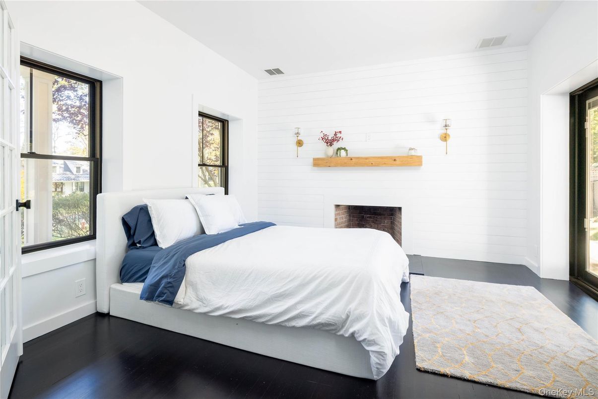 Bedroom, Fireplace, Interior, Wood Texture Flooring