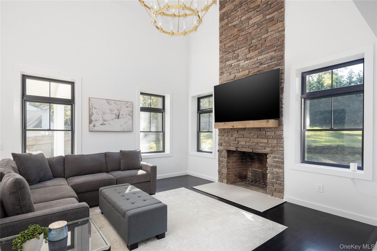 Fireplace, Interior, Living room, Stone Walls, Wood Texture Flooring